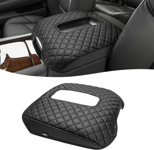 KBH Funda para reposabrazos de consola central para Cadillac Escalade 2015-2020, borde de cuero de vinilo, protector de cojín de consola central,