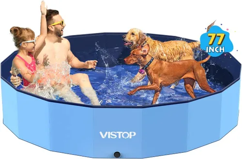 VISTOP Piscina plegable jumbo para perros, carcasa de plástico duro, piscina portátil para perros, gatos y niños, bañera plegable para mascotas y
