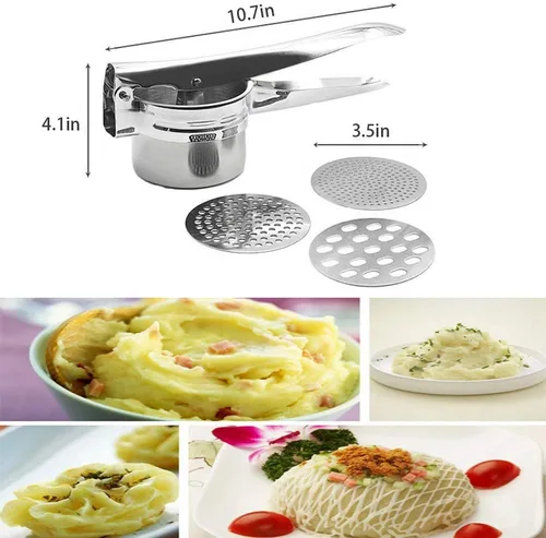 Miniatura 4 de Ricer profesional de patatas de acero inoxidable, triturador de papas con 3 discos de arroz para arroz grueso y fino, la mejor prensa de papas