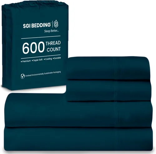 Miniatura 42 de SGI bedding Sábanas de Algodón Egipcio 100% Tamaño Full XL – Juego de Sábanas de 600 Hilos, Suaves, Frescas, Bolsillo Profundo de 16", Ropa de Cama