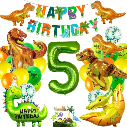 Miniatura 9 de Suministros para fiesta de cumpleaños de dinosaurios, decoraciones de fiesta de dinosaurios con globos, pancarta, decoración para pasteles