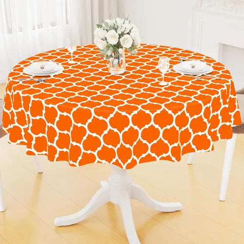 Miniatura 57 de Smiry Mantel redondo de plástico para mesa, mantel de vinilo impermeable con parte trasera de franela para mesas redondas, lavable y a prueba