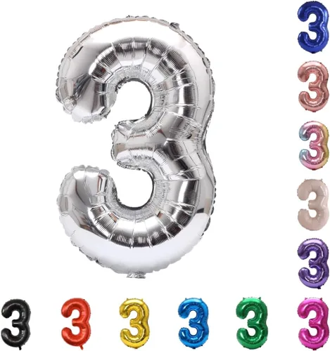 Miniatura 189 de YPSelected Globo grande de 32 pulgadas de helio con números 0-9 de papel de aluminio azul para cumpleaños, bodas y fiestas (Azul, 3)