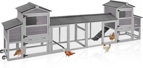 Miniatura 9 de Aivituvin Gallinero para 4-6 pollos/patos, gallinero de madera para exteriores, jaula grande para gallineros con dos cajas anidables (gris, AIR45)