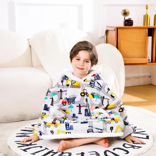 Miniatura 2 de Sudadera Manta, Manta Vestible de Vellón Sherpa para Niños, Manta con Capucha de Franela Afelpada, Regalo de Sudadera con Bolsillo Gigante
