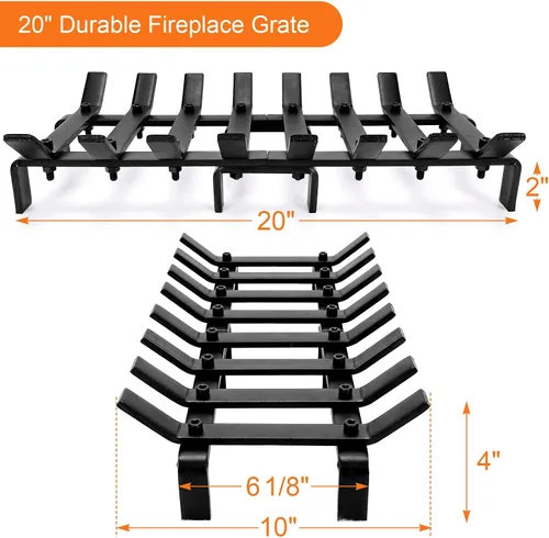 Miniatura 7 de WILLOW WEAVE Rejilla de chimenea de 20 pulgadas, rejilla de estufa de leña, estante de combustión de estufa de acero sólido resistente, soporte