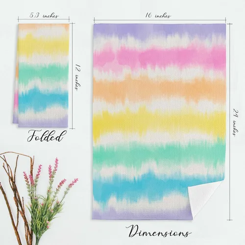 Miniatura 6 de EIONEY Toallas de cocina y paños de cocina de algodón con diseño de remolinos en espiral de teñido anudado pastel retro hippie pastel, toalla