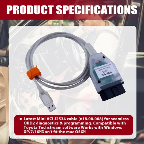 Miniatura 5 de Cable Mini VCI J2534 v18.00.008, adaptador de escáner OBD2 para GM Tech 2, OBDLink EX, USB, herramienta de diagnóstico para autos FIXD, escáner