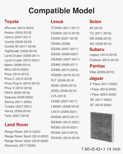 Miniatura 2 de Puroma Filtro de aire de cabina con carbón activado, compatible con CP285, CF10285, Toyota Camry, RAV4, Highlander, Corolla, Sienna, Tundra, Prius