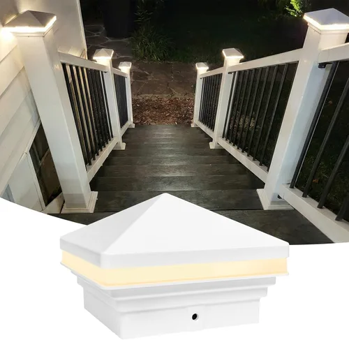 Miniatura 9 de GKOLED Luz de poste de tapa plana, 9-15V AC/DC 3W IP65 impermeable para exteriores, iluminación de cubierta LED de 2700K para postes de 3.5x3.5 4x4
