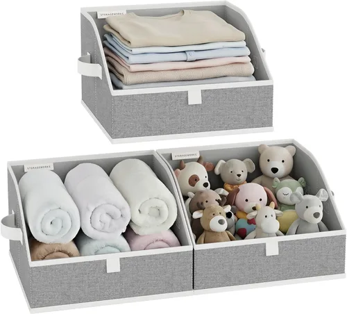 Miniatura 9 de StorageWorks - Contenedores de almacenamiento para armario, caja organizadora trapezoidal para estantes, contenedor de tela para ropa, cestas Marrón