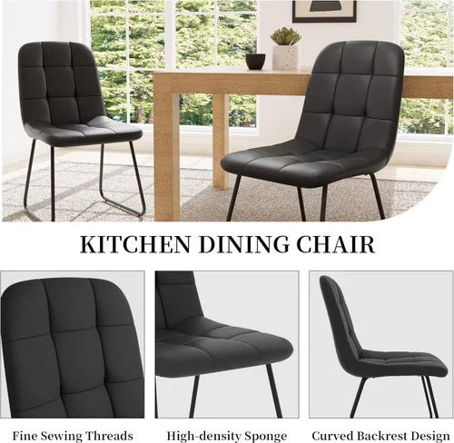 Miniatura 4 de HIPIHOM Juego de 4 sillas de comedor, modernas sillas de comedor de piel sintética para cocina, sala de estar, comedor (4 negras)