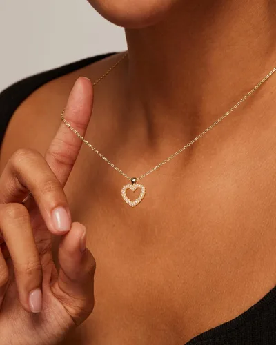 Miniatura 20 de PAVOI Collar de corazón chapado en oro de 14 quilates con circonita cúbica Bonitos collares con colgante de amor delicado para mujer