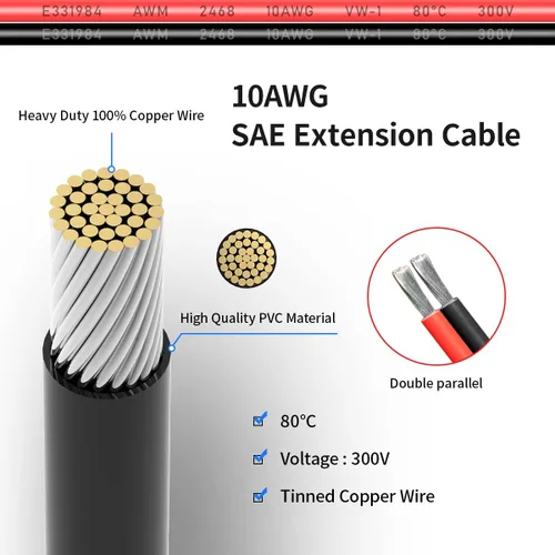 Miniatura 2 de ELFCULB Cable de extensión SAE de 10 AWG, 10 pies, 3/6/10/20/35/50 pies, arnés de cables de desconexión rápida con conector SAE para panel solar
