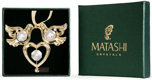 Miniatura 5 de Matashi Adorno colgante de palomas de amor con tachuelas de cristal cromado con corazón, símbolo romántico de amor, perfecto para Navidad, día