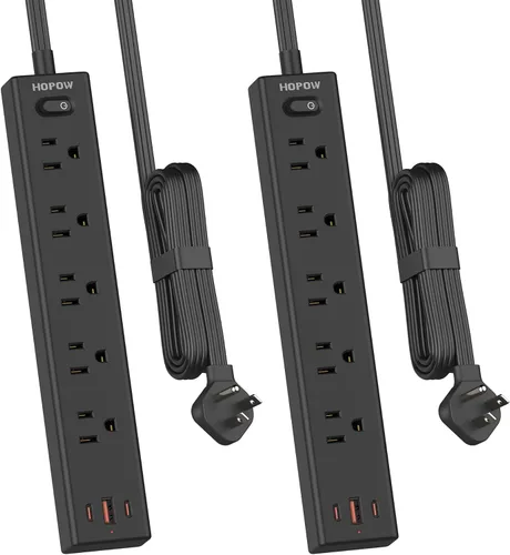 Miniatura 15 de HOPOW Regleta de alimentación con enchufe plano, cable de extensión plano ultra delgado de 6 pies, protector contra sobretensiones con 5 salidas y 3