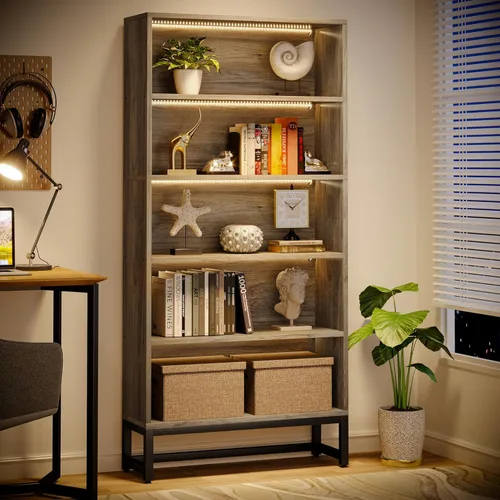 Miniatura 9 de Tribesigns Estantería Alta Negra Librero, Estanterías Grandes de 70.8" Pulgadas Organizador con Luces LED, Estantería de Biblioteca Independiente