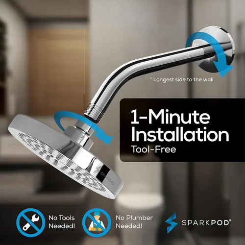 Miniatura 7 de SparkPod Cabezal de ducha de lluvia de alta presión de 6 pulgadas con brazo de ducha de 9 pulgadas, lluvia de alta presión, aspecto moderno de lujo
