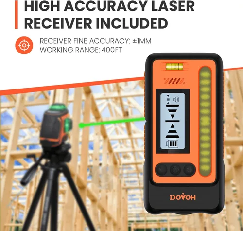 Miniatura 2 de DOVOH Nivel láser para exteriores con receptor: luz diurna de alta visibilidad nivel láser 360 autonivelante hasta 400 pies de largo alcance verde