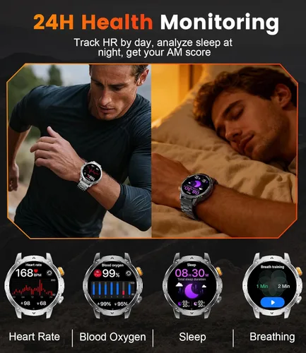 Miniatura 3 de LIGE Relojes inteligentes militares para hombres (3 bandas), batería de 1000 mAh, reloj inteligente de pantalla grande HD de 1.7 pulgadas