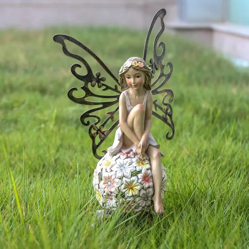 Miniatura 9 de Suyorpe Decoración de Jardín de Hadas Florales, Estatuas de Hadas de Jardín al Aire Libre, Accesorios de Figurina de Hadas al Aire Libre con Energía