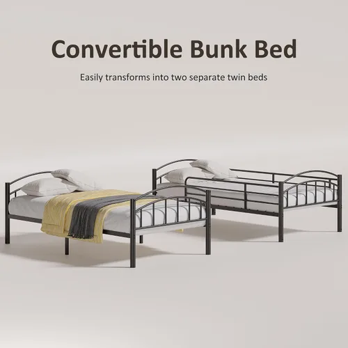 Miniatura 3 de Alohappy Base de cama individual sobre individual, convertible a 2 camas individuales separadas, marco de cama de metal con escalera extraíble