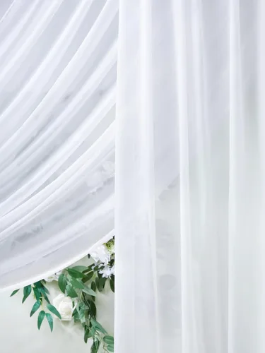 Miniatura 5 de Tela drapeada para arco de boda, 6 paneles de tela de gasa blanca, cortinas de telón de fondo transparente de 6 yardas para decoración de baby Blanco