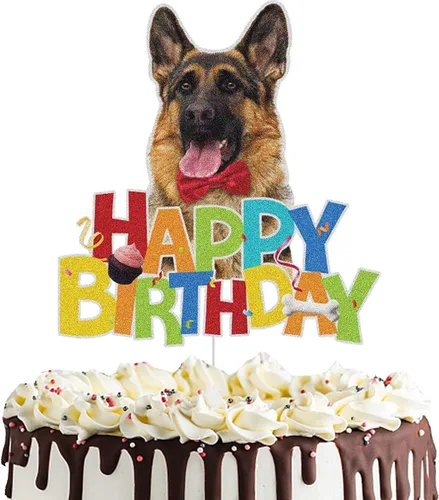 Decoración para pastel de cumpleaños para perro, con temática de mascota, decoración de pastor alemán con purpurina colorida para decoración de