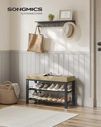 Miniatura 2 de SONGMICS Banco de zapatos, banco de almacenamiento, banco de entrada con cojín, estante para zapatos con asiento, ahorro de espacio, estilo moderno