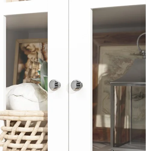Miniatura 4 de Estantería alta blanca con puertas de cristal, vitrina de madera con estante y cajón ajustables de 3 niveles, armario de despensa para oficina