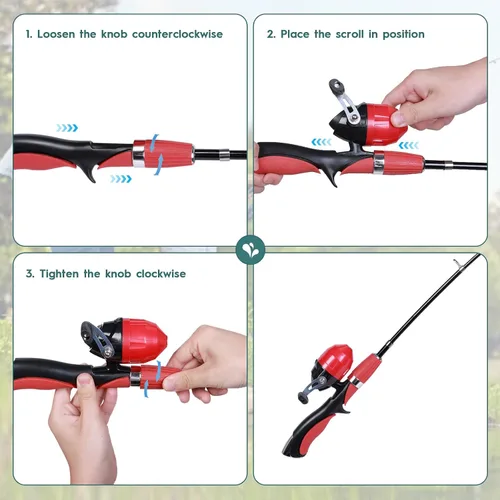 Miniatura 5 de Urban Deco Kit de caña de pescar para niños, 2 unidades, caña de pescar telescópica portátil para niños con caja de aparejos, 2 redes de pesca y 2