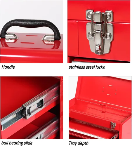 Miniatura 3 de Caja de Herramientas Portátil de Acero con Cajones, Organizador de Almacenamiento Gabinete de 4 Cajones de 20.6", Caja de Herramientas de Metal