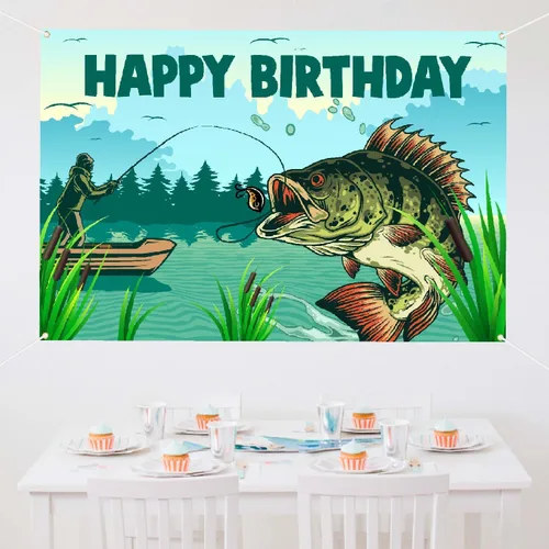 Miniatura 4 de Cartel de fondo con boca de pez de hombre de pesca, diseño de amor ido a la pesca, decoración de pescador para jubilación, baby shower, fiesta