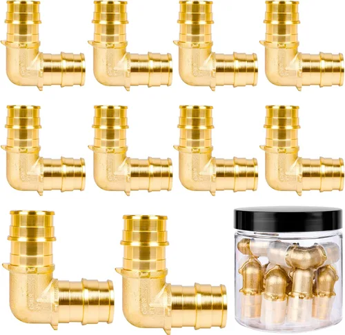 Miniatura 17 de PEX-A - Paquete combinado de accesorios de expansión – 1/2 pulgada en T y codo, paquete de 10 (5 T + 5 codos), latón sin plomo, compatible