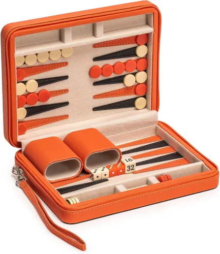 Miniatura 5 de Yellow Mountain Imports Juego de Backgammon Mini de Tamaño de Viaje, Alanya - Fichas Magnéticas y Tablero de 9 Pulgadas en Elegante Estuche de Cuero