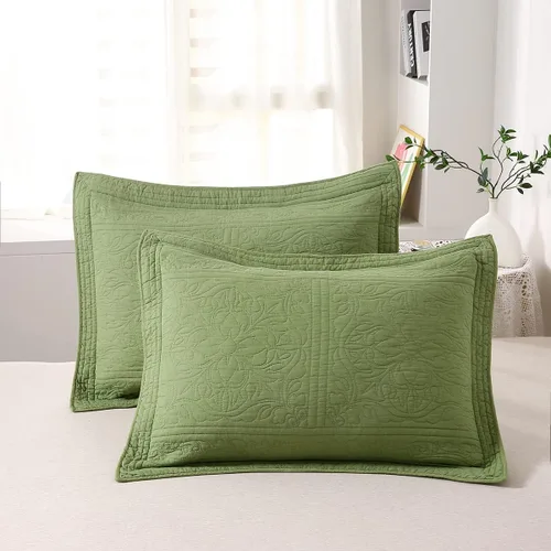 Miniatura 11 de WINLIFE Juego de 2 fundas de almohada acolchadas 100% algodón, estampado floral, tamaño King, color verde