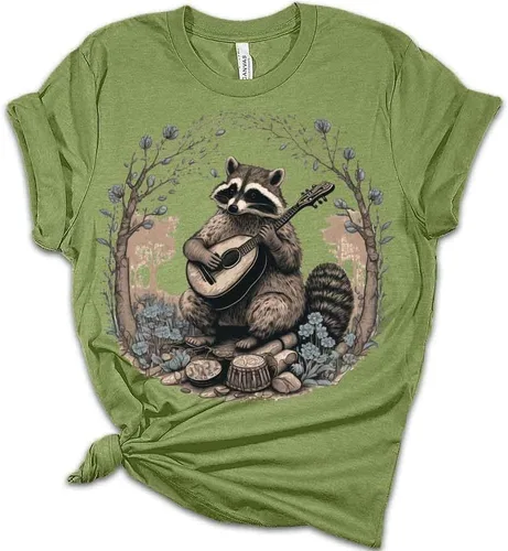 Cottagecore - Camiseta estética con diseño de rana jugando banjo en tronco, camiseta gráfica para mujer