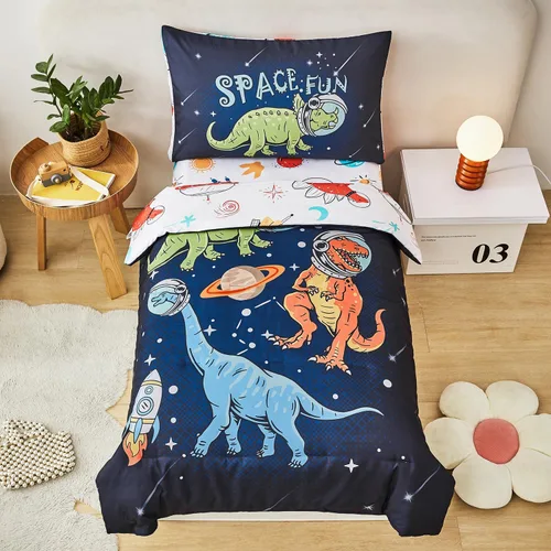Miniatura 17 de URBONUR Juego de ropa de cama de 4 piezas para niños pequeños - Juego de edredón ultra suave con dibujos animados de animales del zoológico rosa