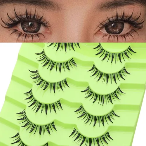 7 pares de pestañas postizas manga de aspecto natural, pestañas postizas esponjosas y puntiagudas de anime, estilo coreano, japonés y asiático, con
