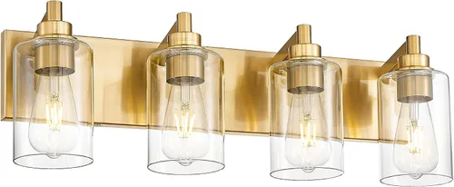Miniatura 9 de Lámparas de baño, lámpara de tocador moderna de 4 luces con pantalla en forma de copa de vino de vidrio transparente, accesorios de iluminación Negro