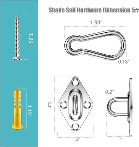Miniatura 2 de Kit de accesorios para toldo, 5 pulgadas, súper resistente, acero inoxidable 304 de grado marino, kit de accesorios para instalación de velas