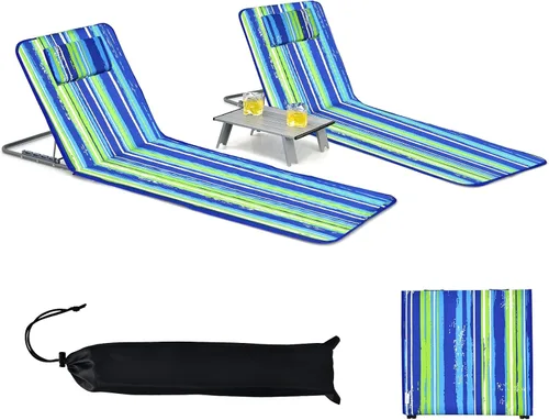 Miniatura 10 de GYMAX Sillas de playa, sillas de bronceado plegables con juego de mesa, silla de piso ajustable para patio, silla de baño de sol al aire libre