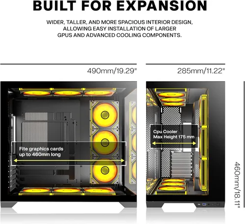 Miniatura 7 de PC CASE 9 PWM ARGB Ventiladores preinstalados, funda de PC para juegos de media torre, carcasa panorámica de vidrio templado para computadora