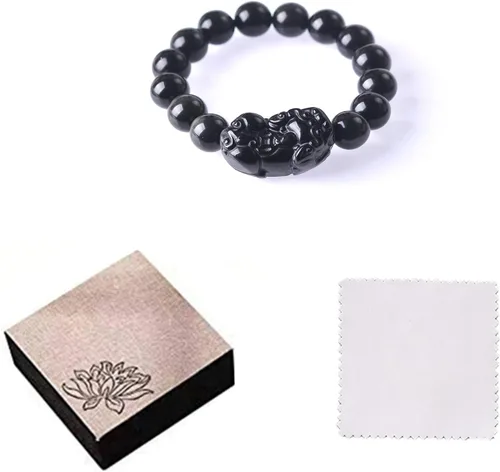 Miniatura 27 de Pulsera de obsidiana negra, pulsera de obsidiana negra Feng Shui para mujeres y hombres, pulsera elástica de obsidiana con piedra de ojo de tigre