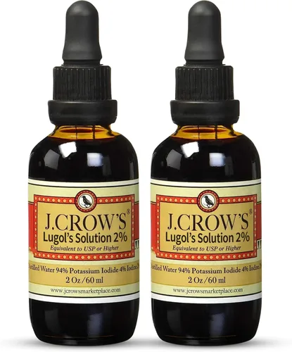 J.CROW'S® Solución de Lugol de Yodo 2% 2 oz (2 Botellas) – Líquido Premium de Yodo y Yoduro de Potasio, Extracto Natural de Salmuera Libre de Gluten