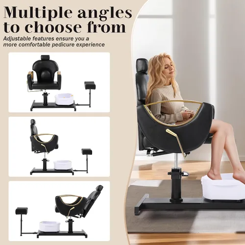 Miniatura 5 de LOUVIXA Estación de Pedicura Sin Plomería, Silla Hidráulica de Pedicura para Técnico de Uñas, Estación de Pedicura Reclinable con Altura Ajustable