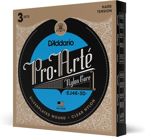 D'Addario Pro Arté - Cuerdas de nailon para guitarra clásica, EJ46-3D, tensión dura, juego de 6 cuerdas, paquete de 3