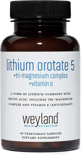 Orotato de litio 5 mg + treonato de tres magnesio, taurinato, malato + glicina + vitamina E, 60 cápsulas vegetarianas