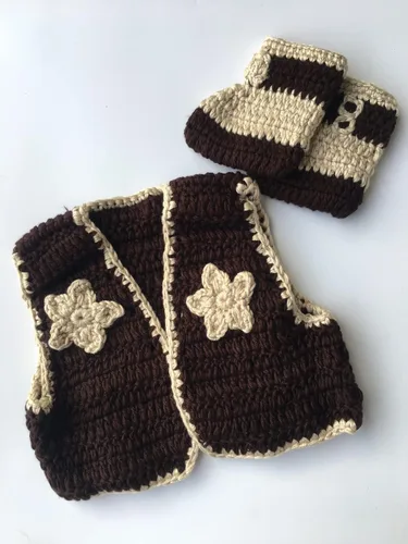 Miniatura 2 de Pinbo Zapatos de chaleco de vaquero de punto de ganchillo para bebé recién nacido