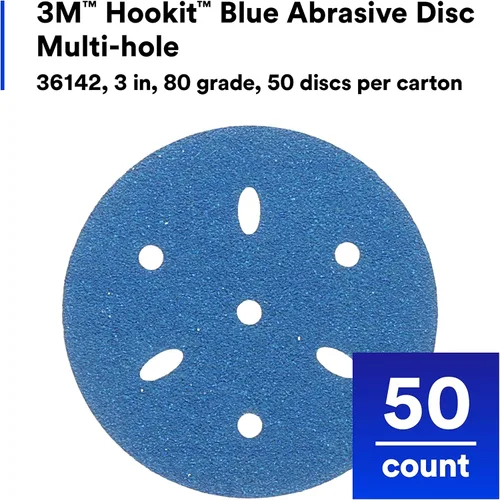 Miniatura 7 de 3M 3M-36142 Hookit disco abrasivo azul multi-agujero, 3" 80 Grado